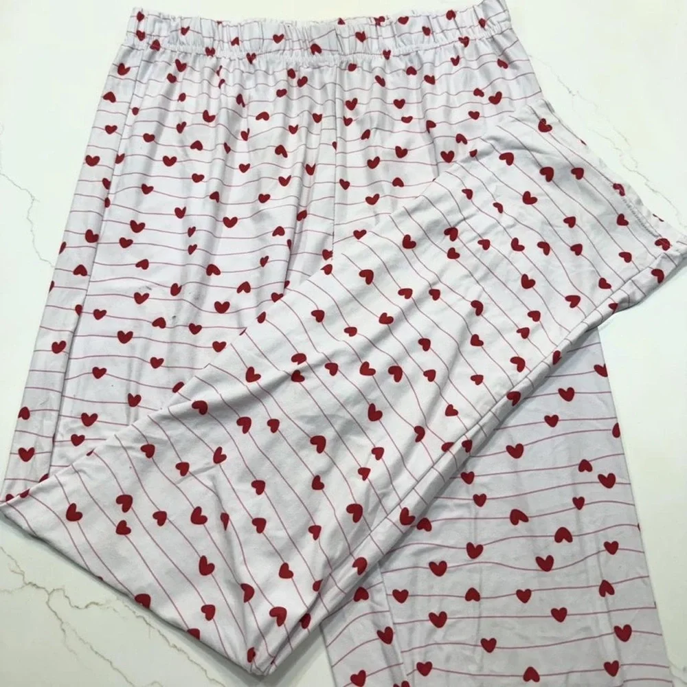 just be White Pajama Pants with Red Heart Stripe Pattern